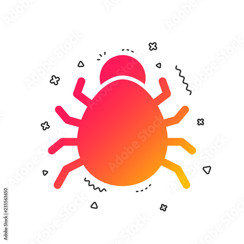 Bug sign icon. Virus symbol. Software bug error. Disinfection. Colorful geometric shapes. Gradient bug icon design.  Vector