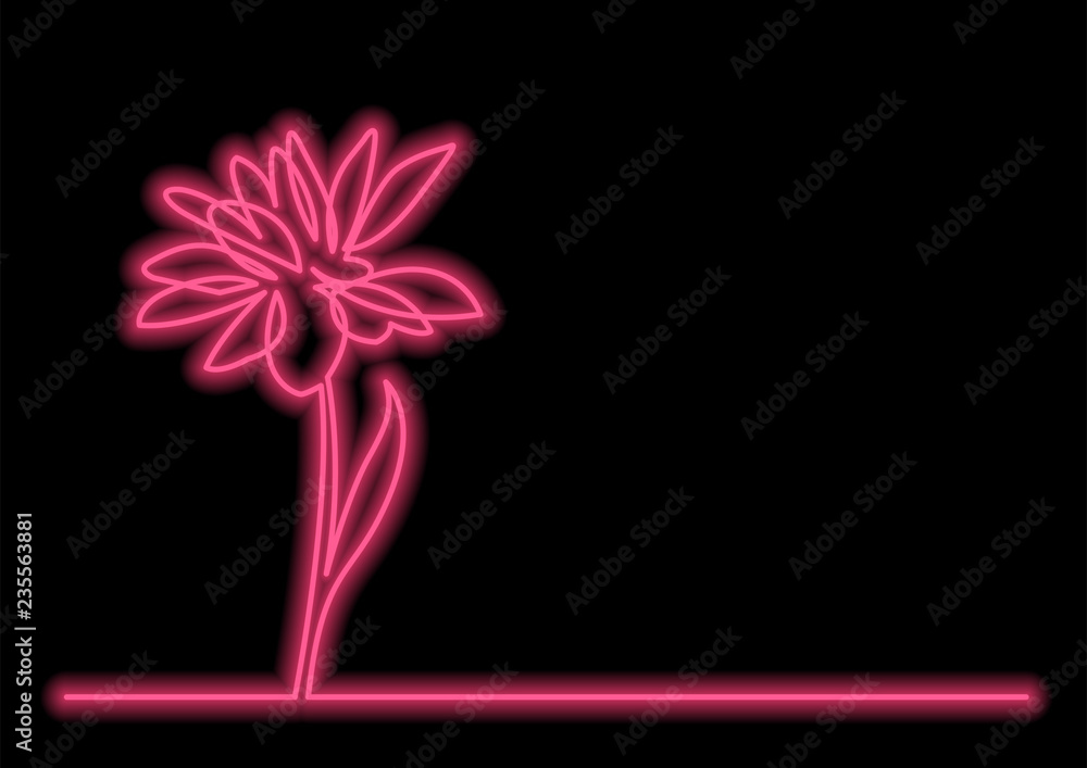 Obraz premium continuous line drawing of beautiful flower with neon vector effect