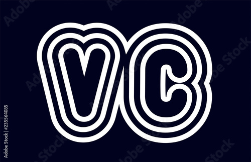 black and white alphabet letter combination vc v c logo company icon design