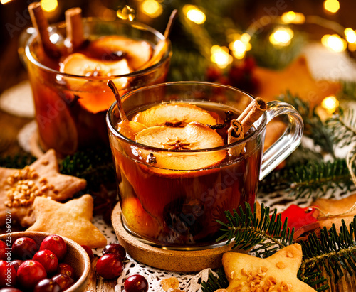 Obraz na płótnie Compote from dried fruits and aromatic spices, a traditional drink during Christmas dinner