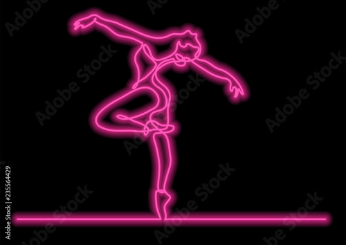continuous line drawing of woman ballet dancer with neon vector effect