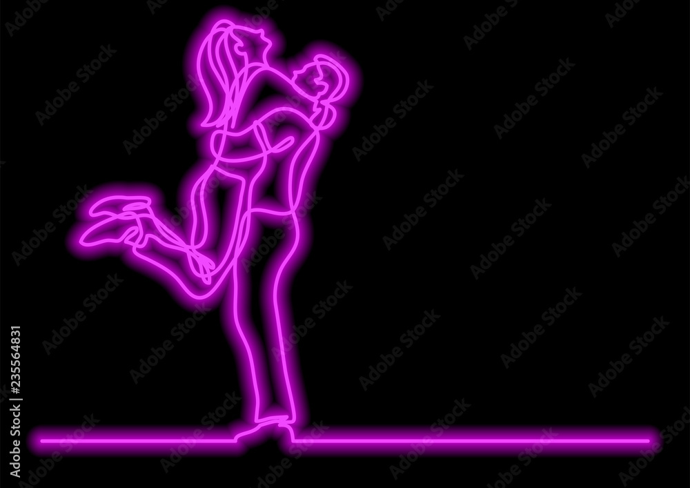 one line drawing of hugging couple with neon vector effect one line drawing of hugging couple with neon vector effect