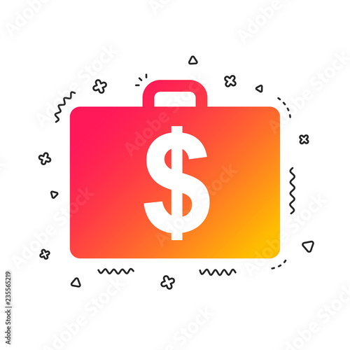 Case with Dollars USD sign icon. Briefcase button. Colorful geometric shapes. Gradient diplomat icon design.  Vector