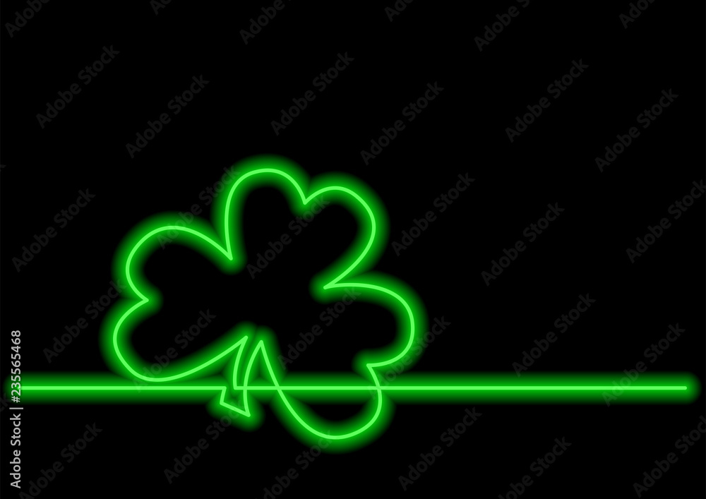 one line drawing of isolated vector object - four leaf clover with neon vector effect one line drawing of isolated vector object - four leaf clover with neon vector effect