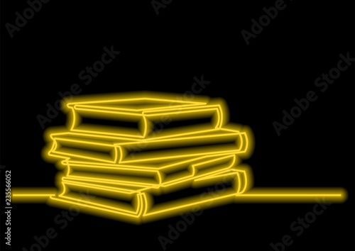 one line drawing of isolated vector object - pile of books with neon vector effect