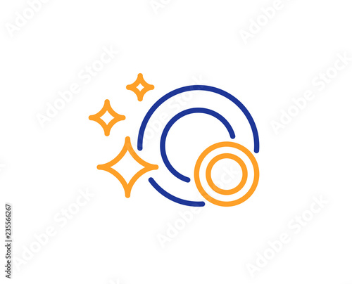 Cleaning dishes line icon. Dishwasher sign. Clean tableware sign. Colorful outline concept. Blue and orange thin line color icon. Clean dishes Vector