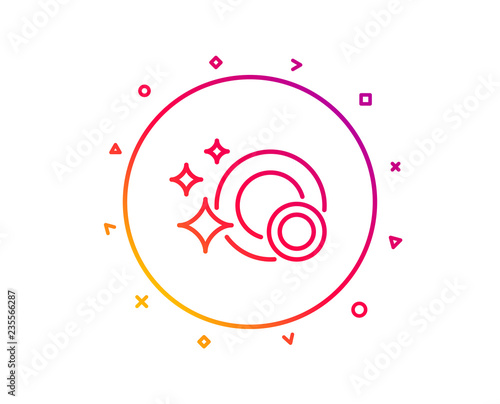 Cleaning dishes line icon. Dishwasher sign. Clean tableware sign. Gradient pattern line button. Clean dishes icon design. Geometric shapes. Vector
