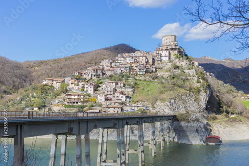 View of Lake Turano from the village of Castel di Tora. Lake Turano, Lazio, Italy. photo