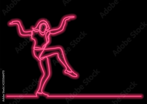 happy dancing woman - single line drawing with neon vector effect © OneLineStock