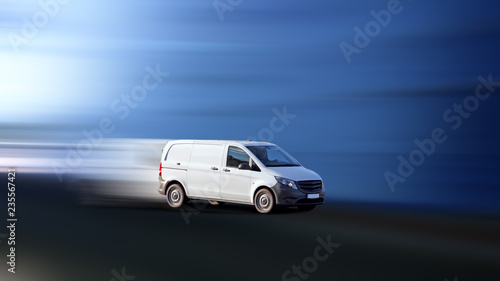 Quadro em tela Servicefahrzeug unterwegs in dynamischer Fahrt vor blauem Hintergrund mit Bewegu