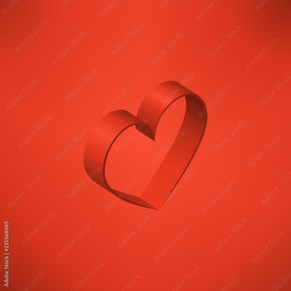 3d isometric silhouette red heart shape icon, love symbol, valentines day background, stock vector illustration clipart