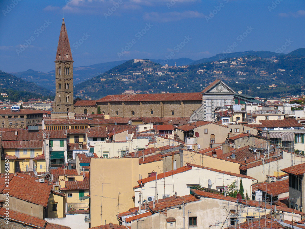Cityscape of Red Tile Roofs in Florence Italy
