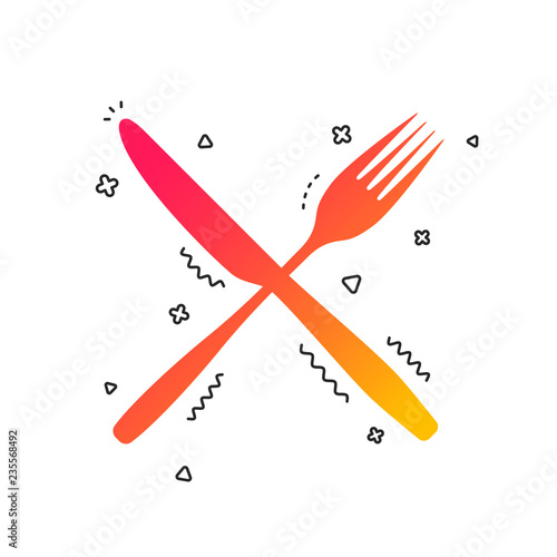 Eat sign icon. Cutlery symbol. Fork and knife crosswise. Colorful geometric shapes. Gradient fork icon design.  Vector