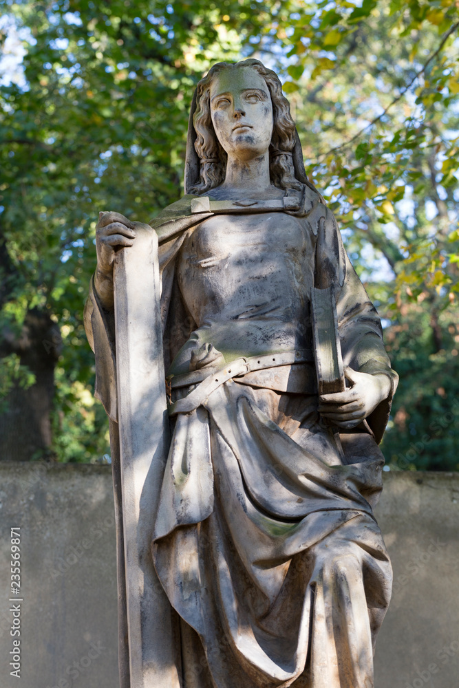 Historic Statue on the mystery old Prague Cemetery, Czech Republic