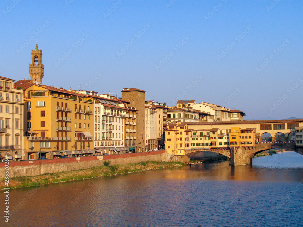 Florence neighborhood near the Ponte Vecchio over the Arno River in Italy