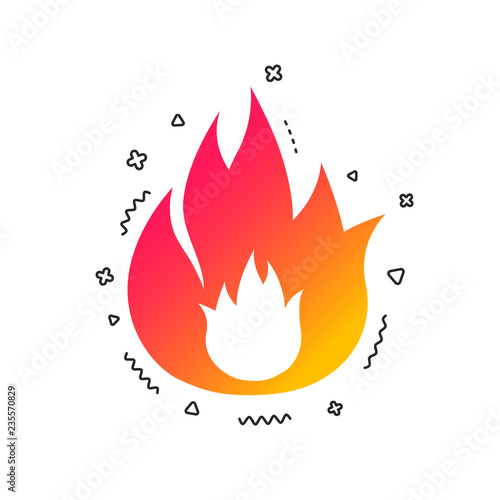 Fire flame sign icon. Fire symbol. Stop fire. Escape from fire. Colorful geometric shapes. Gradient fire icon design.  Vector