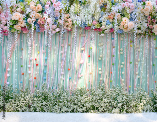 wedding backdrop with flower and decoration