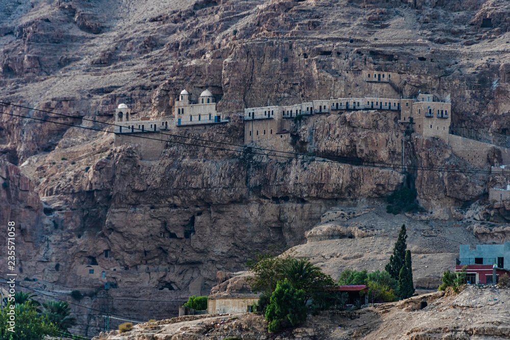 Fototapeta premium Greek monastery of temptation, near jericho city. Jordan Valley, Palestinian West Bank
