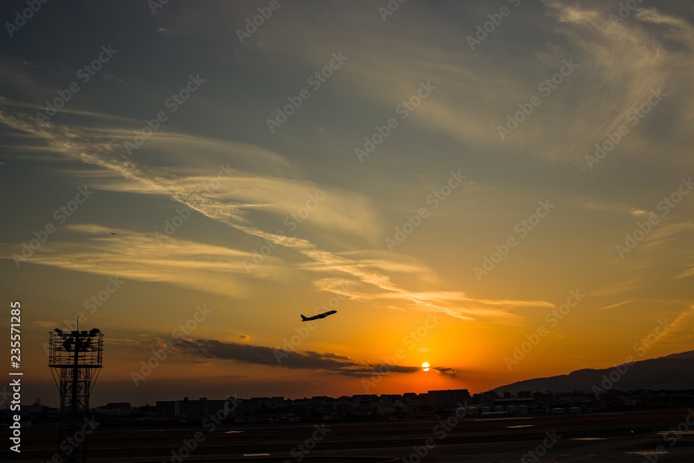 Planes departing from Itami airport, Osaka, Japan.