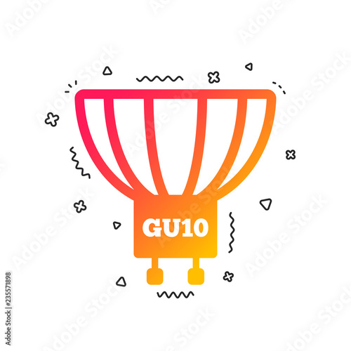 Light bulb icon. Lamp GU10 socket symbol. Led or halogen light sign. Colorful geometric shapes. Gradient GU10 lamp icon design.  Vector