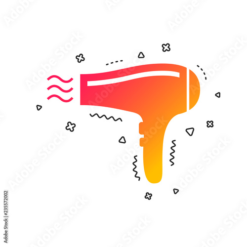 Hairdryer sign icon. Hair drying symbol. Blowing hot air. Turn on. Colorful geometric shapes. Gradient hairdryer icon design.  Vector