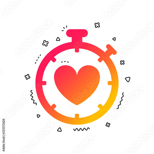 Heart Timer sign icon. Stopwatch symbol. Heartbeat palpitation. Colorful geometric shapes. Gradient timer icon design.  Vector
