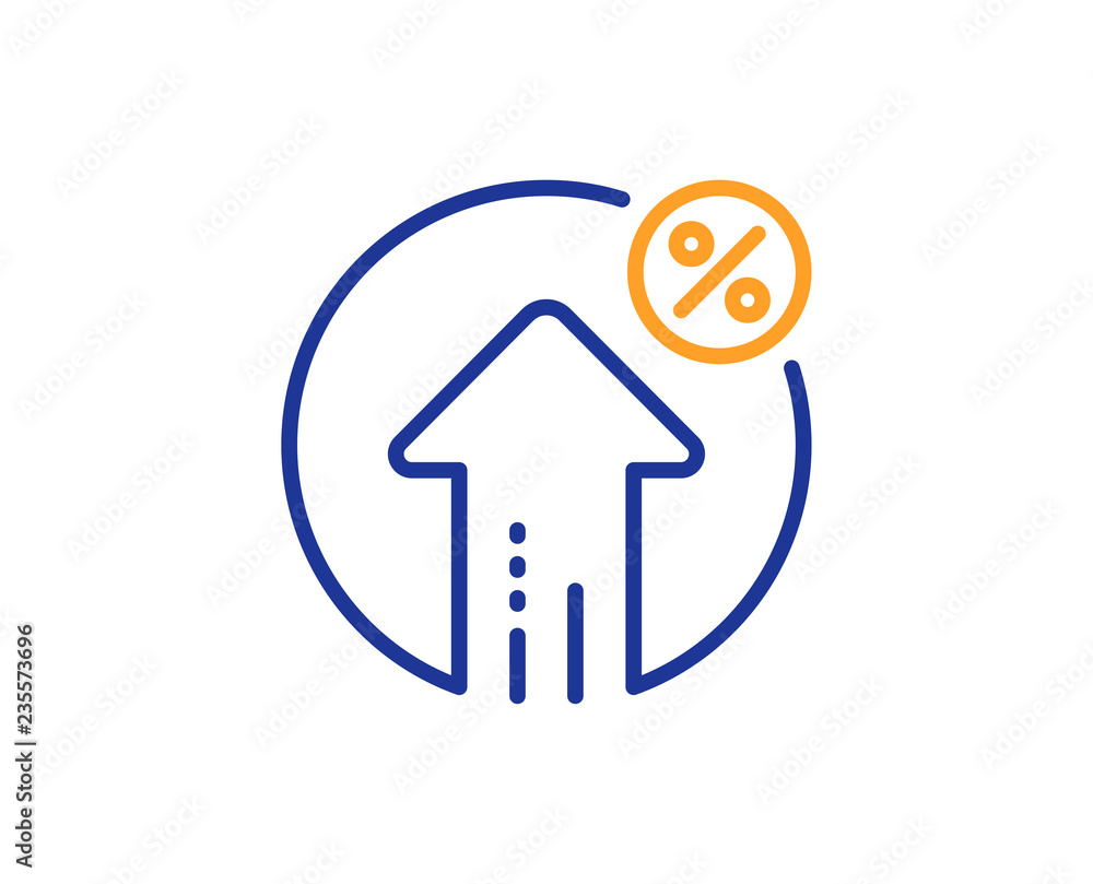 Loan percent growth line icon. Discount sign. Credit percentage symbol. Colorful outline concept. Blue and orange thin line color Loan percent icon. Vector Loan percent growth line icon. Discount sign. Credit percentage symbol. Colorful outline concept. Blue and orange thin line color Loan percent icon. Vector