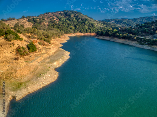 Aerial view of the Guadalupe Reservoir at dusk