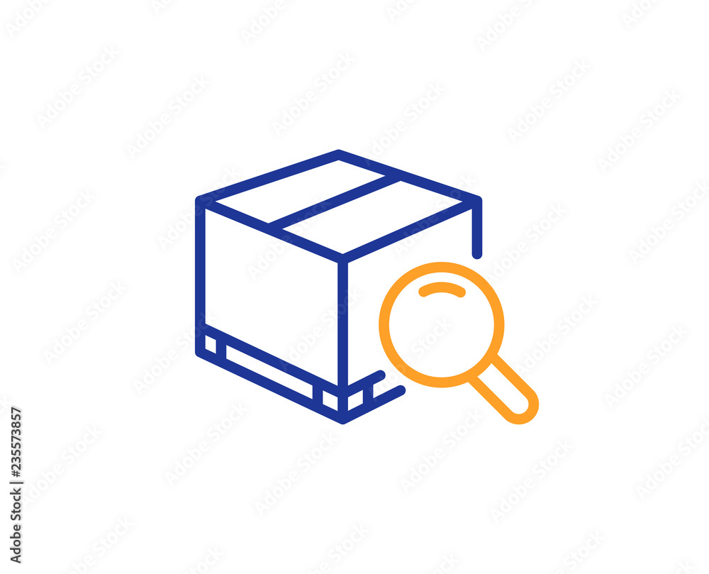 Search package line icon. Delivery box sign. Parcel tracking symbol. Colorful outline concept. Blue and orange thin line color icon. Search package Vector Search package line icon. Delivery box sign. Parcel tracking symbol. Colorful outline concept. Blue and orange thin line color icon. Search package Vector