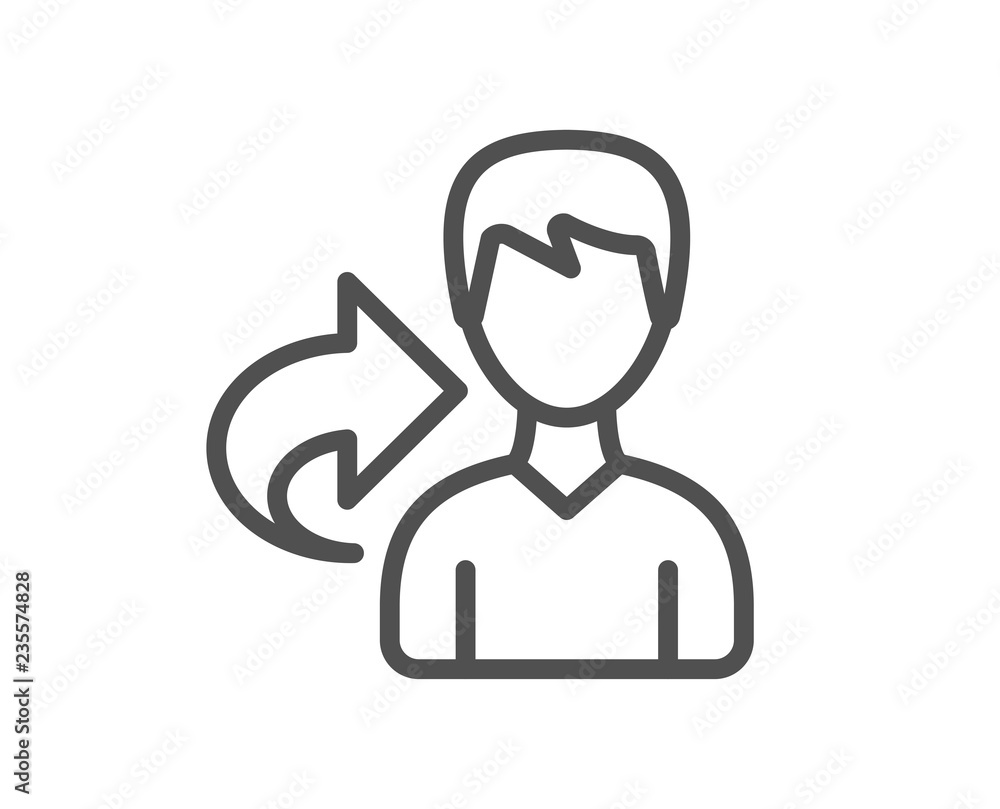 Share refer line icon. User or businessman person sign. Male silhouette symbol. Quality design flat app element. Editable stroke Share icon. Vector Share refer line icon. User or businessman person sign. Male silhouette symbol. Quality design flat app element. Editable stroke Share icon. Vector