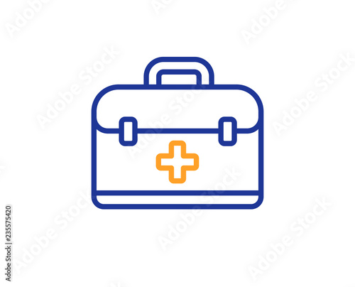 First aid kit line icon. Medical case sign. Colorful outline concept. Blue and orange thin line color First aid icon. Vector