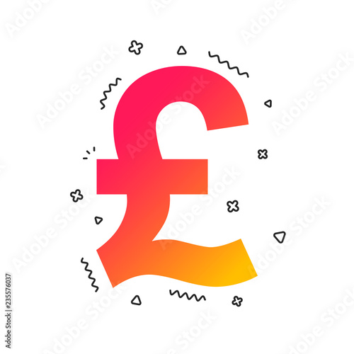 Pound sign icon. GBP currency symbol. Money label. Colorful geometric shapes. Gradient pound icon design.  Vector