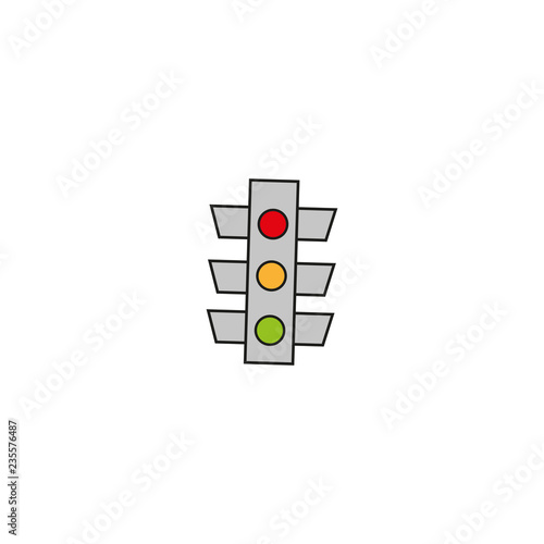 Stoplight sign. Icon traffic light on white background. Symbol regulate movement safety and warning. Electricity semaphore regulate transportation on crossroads urban road. Vector illustration.