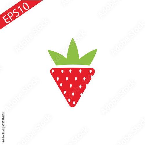 Garden strawberry fruit or strawberries flat color vector icon for food apps and websites