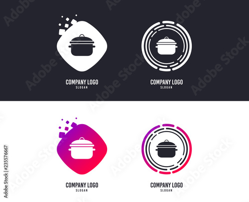 Logotype concept. Cooking pan sign icon. Boil or stew food symbol. Logo design. Colorful buttons with icons. Vector