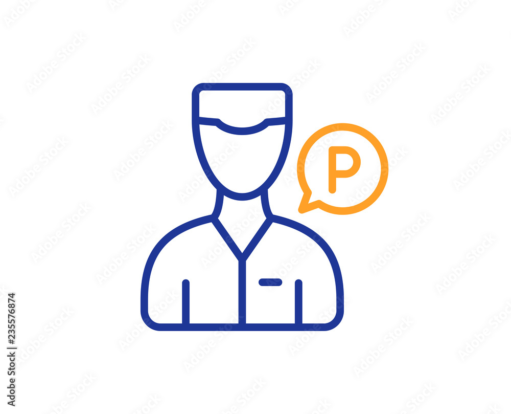 Valet servant line icon. Parking person sign. Transport park service symbol. Colorful outline concept. Blue and orange thin line color icon. Valet servant Vector Valet servant line icon. Parking person sign. Transport park service symbol. Colorful outline concept. Blue and orange thin line color icon. Valet servant Vector