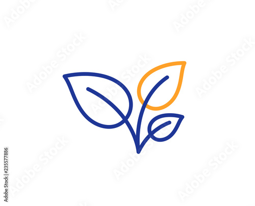 Leaves line icon. Grow plant leaf sign. Environmental care symbol. Colorful outline concept. Blue and orange thin line color Leaves icon. Vector