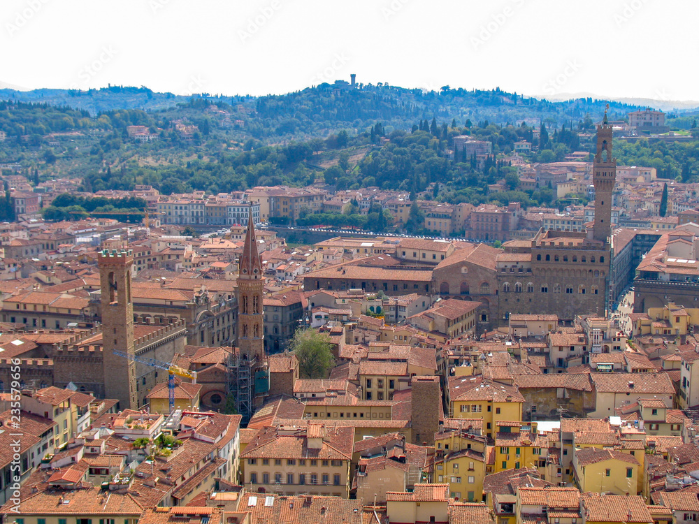 Scenic view of the red tile roofs of Florence, Italy