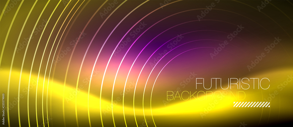 Neon glowing techno lines, hi-tech futuristic abstract background template with square shapes