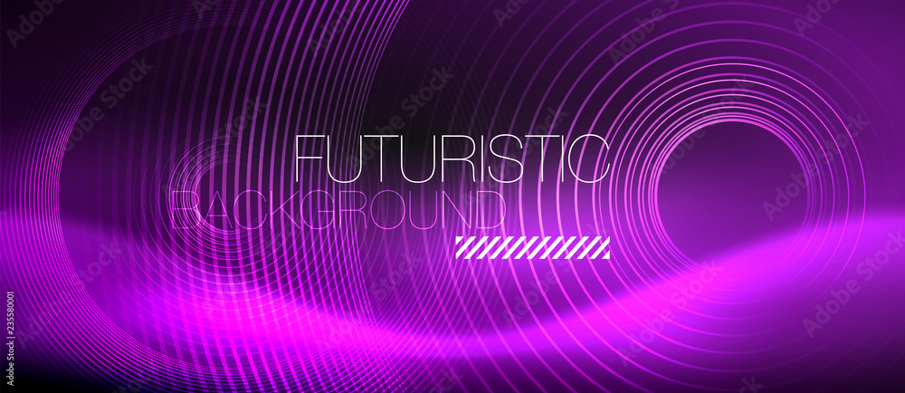 Dark abstract background with glowing neon circles Dark abstract background with glowing neon circles