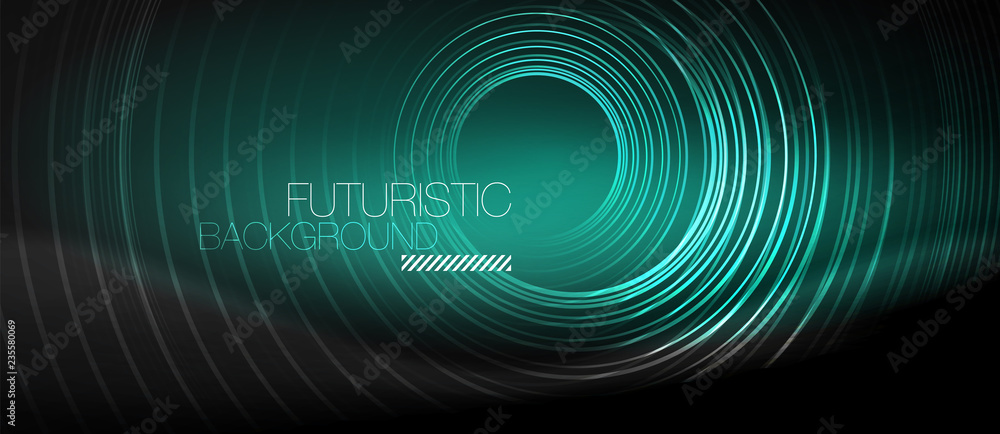Dark abstract background with glowing neon circles Dark abstract background with glowing neon circles