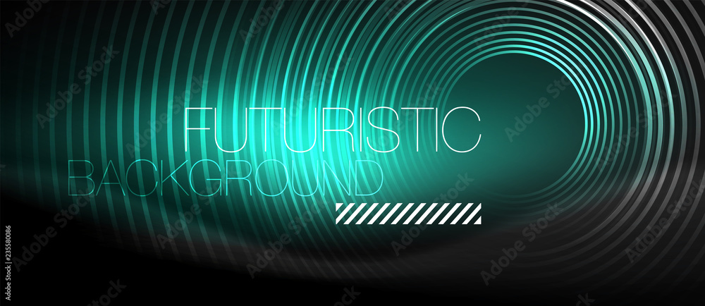Dark abstract background with glowing neon circles Dark abstract background with glowing neon circles
