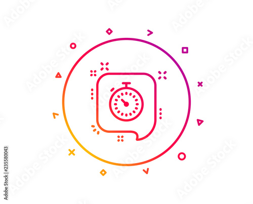 Timer line icon. Time or clock in speech bubble sign. Gradient pattern line button. Timer icon design. Geometric shapes. Vector