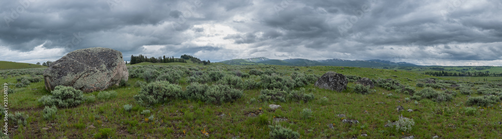 Panorama of Large Boulder in Front of Wyoming Wilderness Panorama of Large Boulder in Front of Wyoming Wilderness