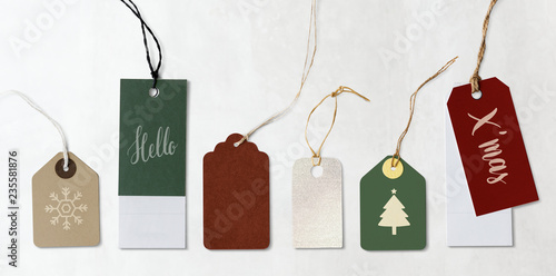 Colorful Christmas labels and tags mockups photo
