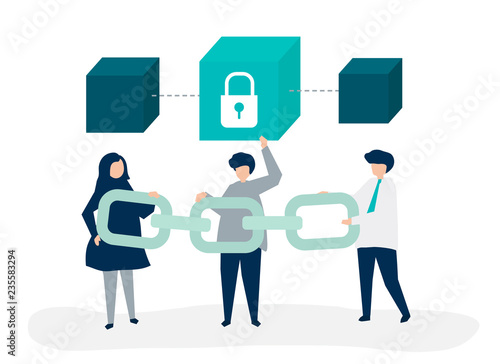 Security concept illustration of people holding a chain