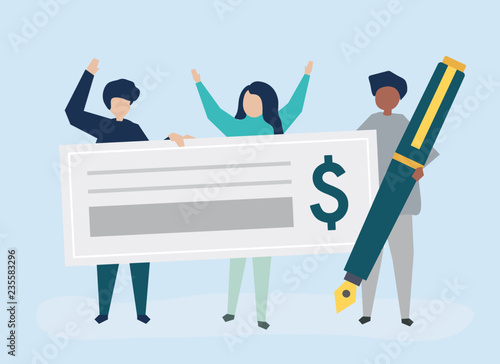 People with a cheque and a pen