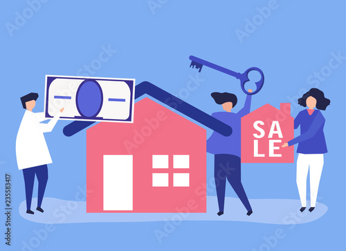 Character illustration of people selling house