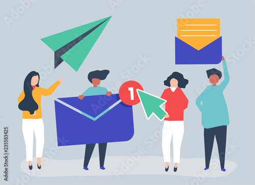 Character illustration of people with internet message icons