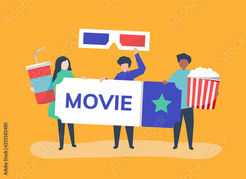 Character illustration of people with movies icon